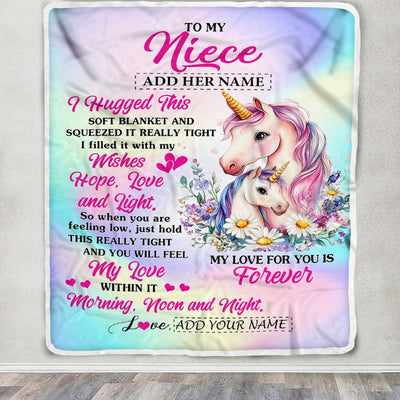 Personalized To My Niece Gifts From Aunt Uncle Blanket Unicorn Letter I Hugged This Gifts For Niece Birthday Graduation Christmas Customized Fleece Blanket | siriusteestore