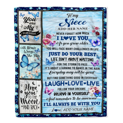 Personalized To My Niece Gifts From Aunt Uncle Blanket Wood Butterfly Believe In Yourself Custom Niece Birthday Gifts Graduation Christmas Fleece Blanket | siriusteestore