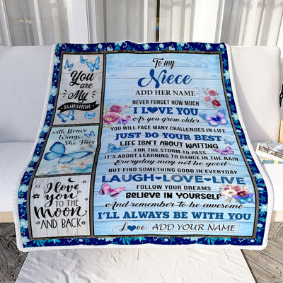 Personalized To My Niece Gifts From Aunt Uncle Blanket Wood Butterfly Believe In Yourself Custom Niece Birthday Gifts Graduation Christmas Fleece Blanket | siriusteestore