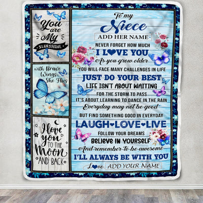 Personalized To My Niece Gifts From Aunt Uncle Blanket Wood Butterfly Believe In Yourself Custom Niece Birthday Gifts Graduation Christmas Fleece Blanket | siriusteestore