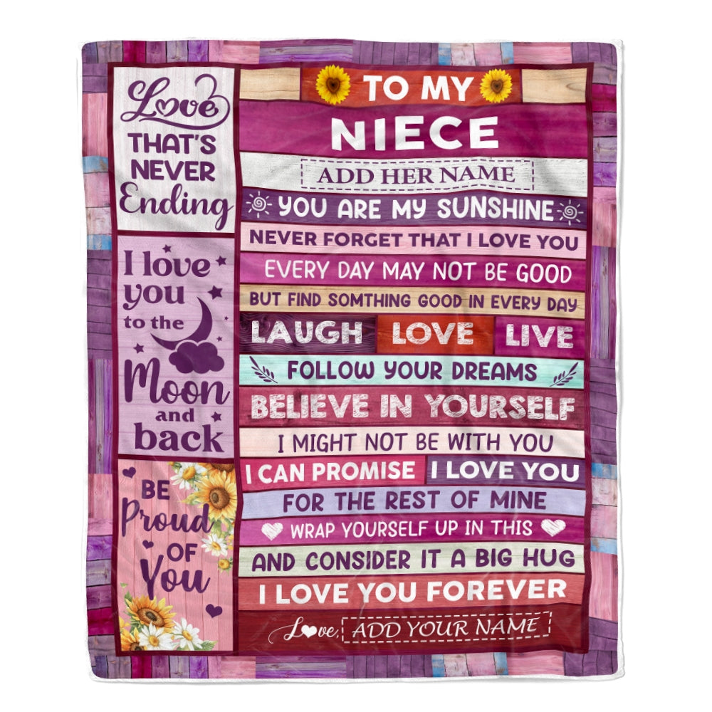 Personalized To My Niece Gifts From Aunt Uncle Blanket Wood My Sunshine Birthday Gifts For Niece Valentines Christmas Graduation Custom Fleece Throw Blanket | siriusteestore