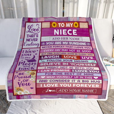 Personalized To My Niece Gifts From Aunt Uncle Blanket Wood My Sunshine Birthday Gifts For Niece Valentines Christmas Graduation Custom Fleece Throw Blanket | siriusteestore
