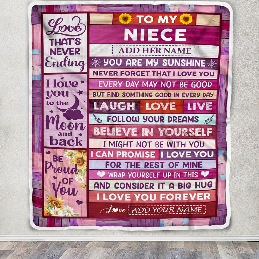 Personalized To My Niece Gifts From Aunt Uncle Blanket Wood My Sunshine Birthday Gifts For Niece Valentines Christmas Graduation Custom Fleece Throw Blanket | siriusteestore