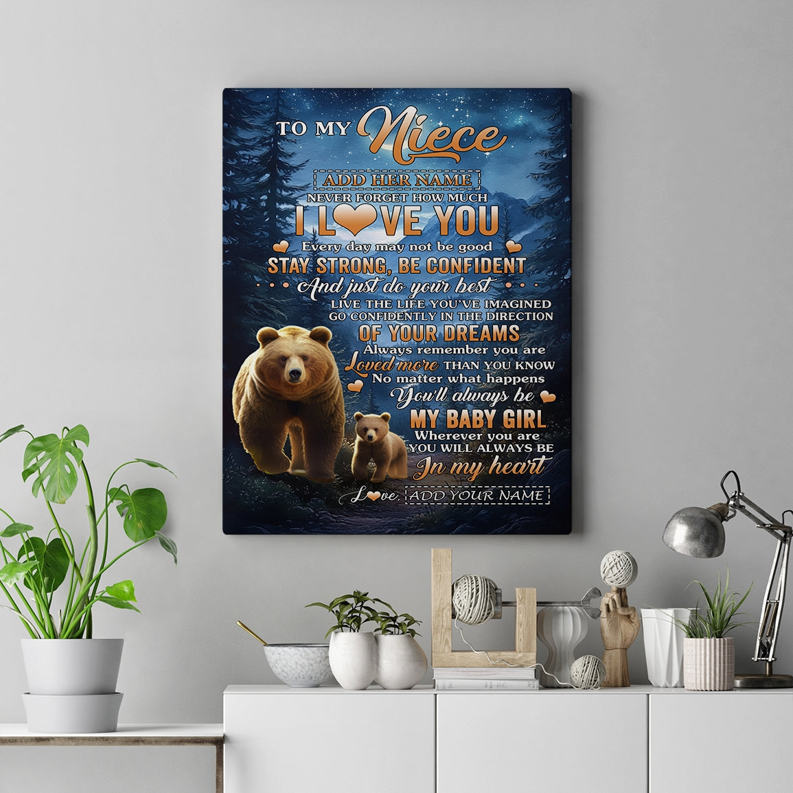 Personalized To My Niece Gifts From Aunt Uncle Canvas Bear Never Forget How Much I Love You Niece Birthday Gifts Graduation Christmas Custom Print Framed Canvas | siriusteestore