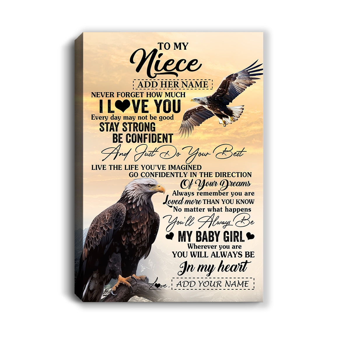 Personalized To My Niece Gifts From Aunt Uncle Canvas Eagle Never Forget How Much I Love You Niece Birthday Graduation Christmas Custom Wall Art Print Framed Canvas | siriusteestore
