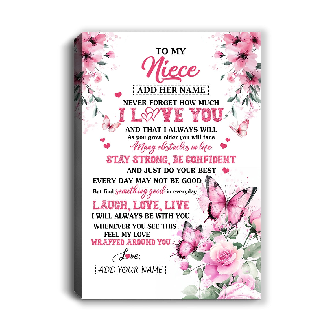 Personalized To My Niece Gifts From Aunt Uncle Canvas I Love You Butterfly Birthday Gifts For Niece Graduation Christmas Custom Wall Art Framed Canvas | siriusteestore