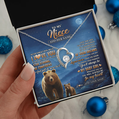 Forever Love Necklace 14K White Gold Finish | 2 | Personalized To My Niece Gifts From Aunt Uncle Necklace Bear Never Forget How Much I Love You Niece Birthday Gifts Graduation Christmas Gift Box Message Card | siriusteestore.myshopify