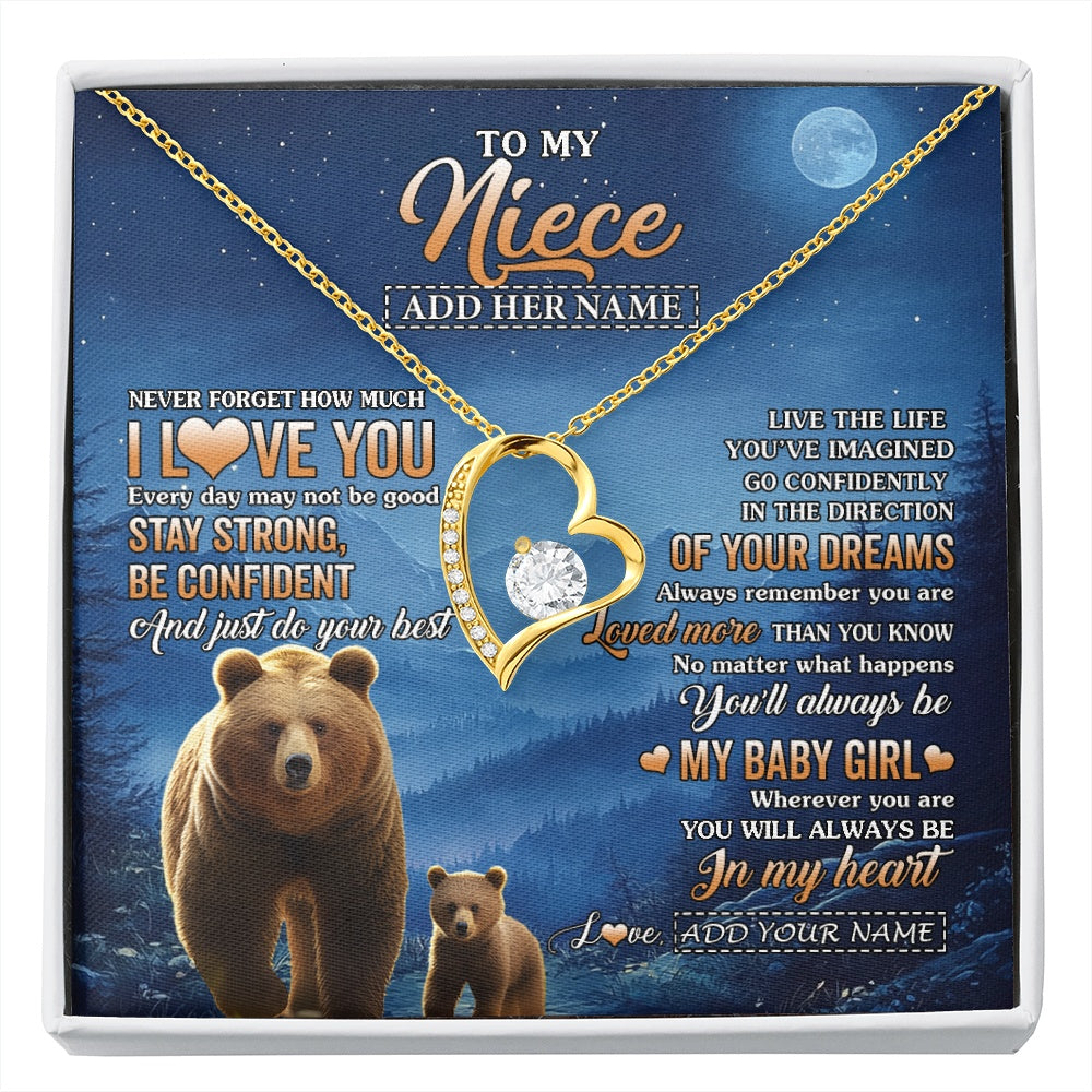 Forever Love Necklace 18K Yellow Gold Finish | 1 | Personalized To My Niece Gifts From Aunt Uncle Necklace Bear Never Forget How Much I Love You Niece Birthday Gifts Graduation Christmas Gift Box Message Card | siriusteestore.myshopify