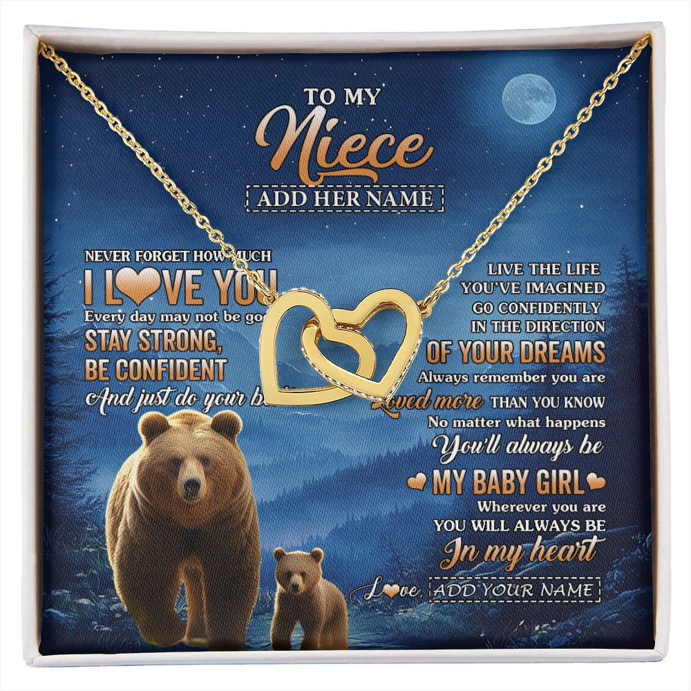 Interlocking Hearts Necklace 18K Yellow Gold Finish | 1 | Personalized To My Niece Gifts From Aunt Uncle Necklace Bear Never Forget How Much I Love You Niece Birthday Gifts Graduation Christmas Gift Box Message Card | siriusteestore.myshopify