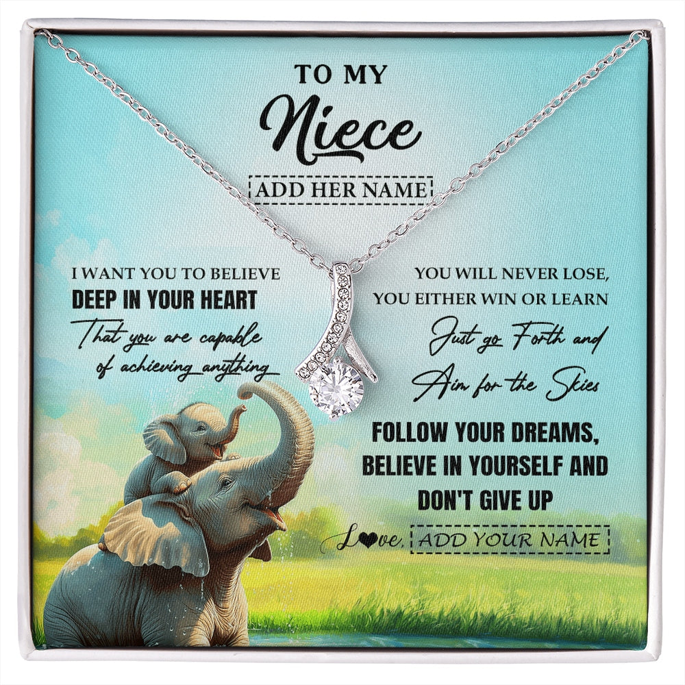 Alluring Beauty Necklace 14K White Gold Finish | 1 | Personalized To My Niece Gifts From Aunt Uncle Necklace Don't Give Up Elephant Gifts For Niece Birthday Graduation Christmas Custom Gift Box Message Card | https://siriusteestore.