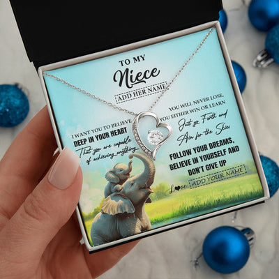 Forever Love Necklace 14K White Gold Finish | 2 | Personalized To My Niece Gifts From Aunt Uncle Necklace Don't Give Up Elephant Gifts For Niece Birthday Graduation Christmas Custom Gift Box Message Card | https://siriusteestore.