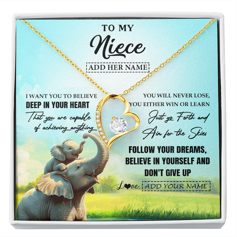 Forever Love Necklace 18K Yellow Gold Finish | 1 | Personalized To My Niece Gifts From Aunt Uncle Necklace Don't Give Up Elephant Gifts For Niece Birthday Graduation Christmas Custom Gift Box Message Card | https://siriusteestore.