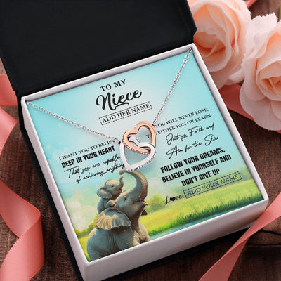 Interlocking Hearts Necklace Stainless Steel & Rose Gold Finish | 2 | Personalized To My Niece Gifts From Aunt Uncle Necklace Don't Give Up Elephant Gifts For Niece Birthday Graduation Christmas Custom Gift Box Message Card | https://siriusteestore.