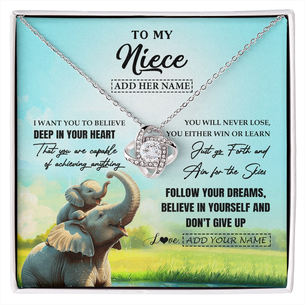 Love Knot Necklace 14K White Gold Finish | 1 | Personalized To My Niece Gifts From Aunt Uncle Necklace Don't Give Up Elephant Gifts For Niece Birthday Graduation Christmas Custom Gift Box Message Card | https://siriusteestore.