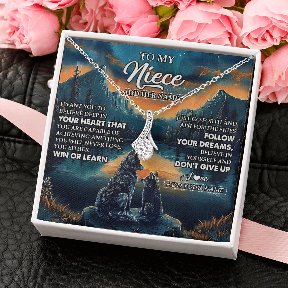 Alluring Beauty Necklace 14K White Gold Finish | 2 | Personalized To My Niece Gifts From Aunt Uncle Necklace Don't Give Up Wolf Gifts For Niece Birthday Graduation Christmas Customized Gift Box Message Card | siriusteestore