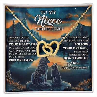 Interlocking Hearts Necklace 18K Yellow Gold Finish | 1 | Personalized To My Niece Gifts From Aunt Uncle Necklace Don't Give Up Wolf Gifts For Niece Birthday Graduation Christmas Customized Gift Box Message Card | siriusteestore