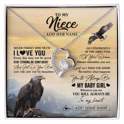 Forever Love Necklace 14K White Gold Finish | 1 | Personalized To My Niece Gifts From Aunt Uncle Necklace Eagle Never Forget How Much I Love You Niece Birthday Graduation Christmas Gift Box Message Card | siriusteestore.myshopify