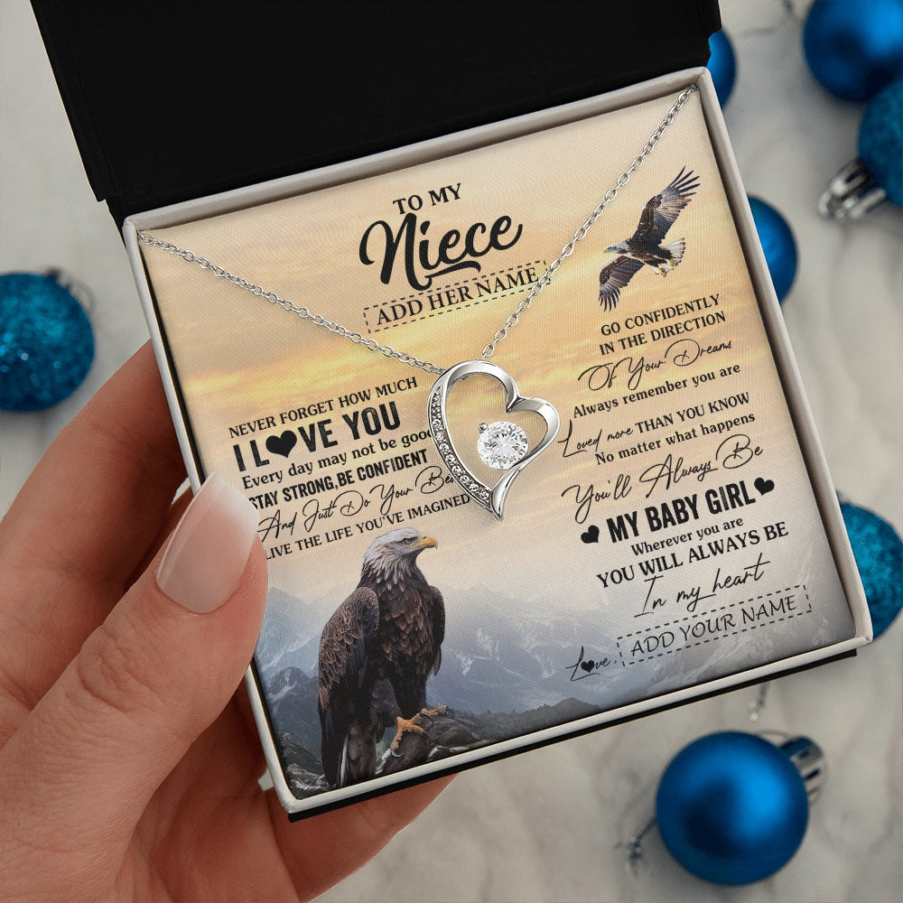 Forever Love Necklace 14K White Gold Finish | 2 | Personalized To My Niece Gifts From Aunt Uncle Necklace Eagle Never Forget How Much I Love You Niece Birthday Graduation Christmas Gift Box Message Card | siriusteestore.myshopify