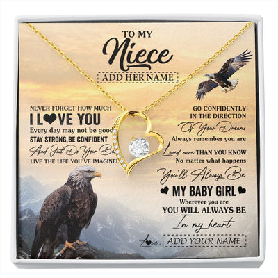 Forever Love Necklace 18K Yellow Gold Finish | 1 | Personalized To My Niece Gifts From Aunt Uncle Necklace Eagle Never Forget How Much I Love You Niece Birthday Graduation Christmas Gift Box Message Card | siriusteestore.myshopify