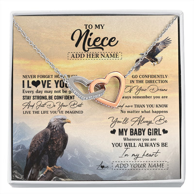 Interlocking Hearts Necklace Stainless Steel & Rose Gold Finish | 1 | Personalized To My Niece Gifts From Aunt Uncle Necklace Eagle Never Forget How Much I Love You Niece Birthday Graduation Christmas Gift Box Message Card | siriusteestore.myshopify