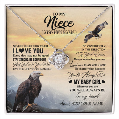 Love Knot Necklace 14K White Gold Finish | 1 | Personalized To My Niece Gifts From Aunt Uncle Necklace Eagle Never Forget How Much I Love You Niece Birthday Graduation Christmas Gift Box Message Card | siriusteestore.myshopify