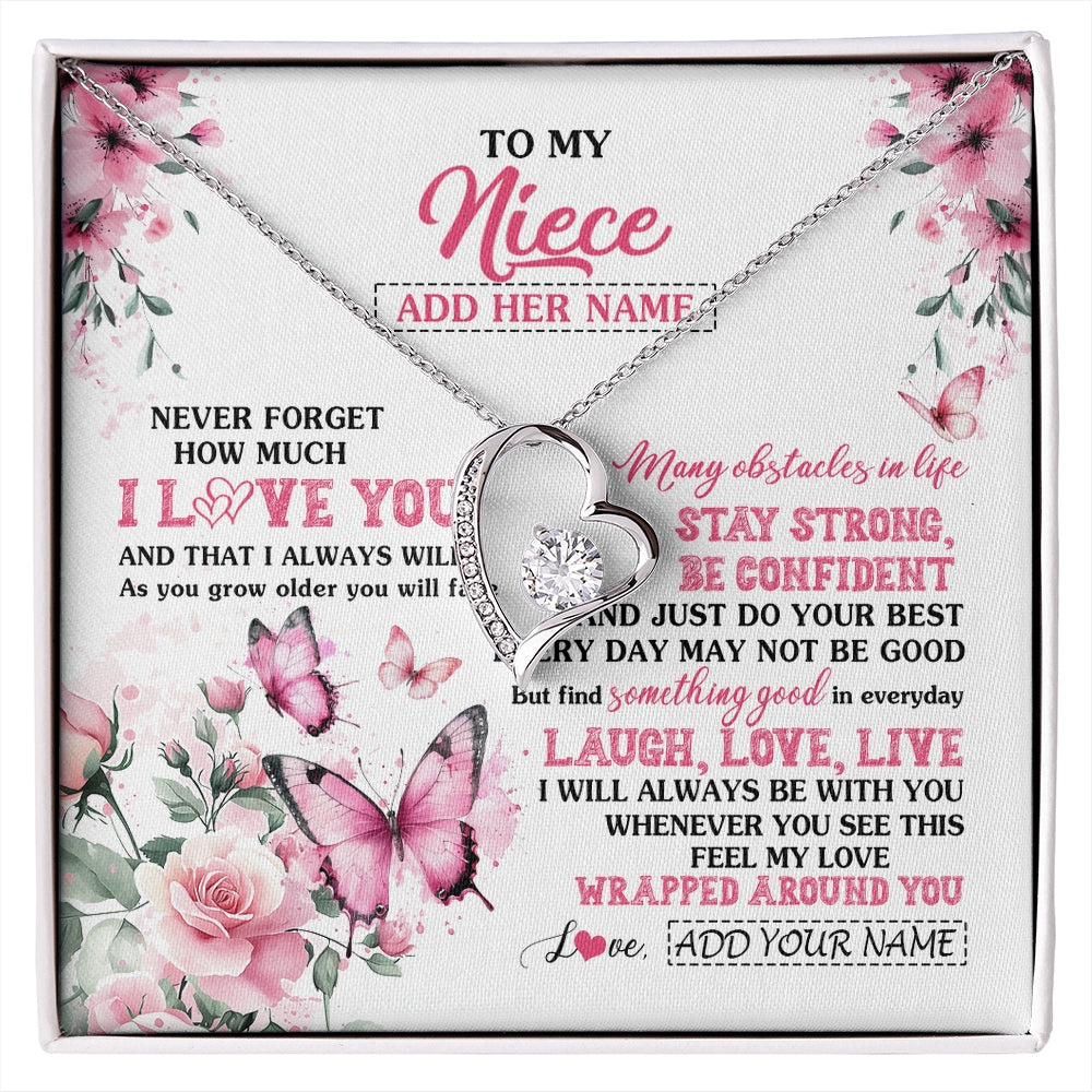 Forever Love Necklace 14K White Gold Finish | 1 | Personalized To My Niece Gifts From Aunt Uncle Necklace I Love You Butterfly Birthday Gifts For Niece Graduation Christmas Custom Gift Box Message Card | https://siriusteestore.