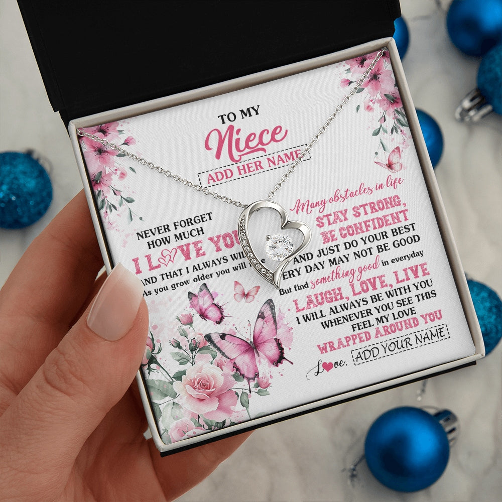 Forever Love Necklace 14K White Gold Finish | 2 | Personalized To My Niece Gifts From Aunt Uncle Necklace I Love You Butterfly Birthday Gifts For Niece Graduation Christmas Custom Gift Box Message Card | https://siriusteestore.
