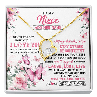 Forever Love Necklace 18K Yellow Gold Finish | 1 | Personalized To My Niece Gifts From Aunt Uncle Necklace I Love You Butterfly Birthday Gifts For Niece Graduation Christmas Custom Gift Box Message Card | https://siriusteestore.