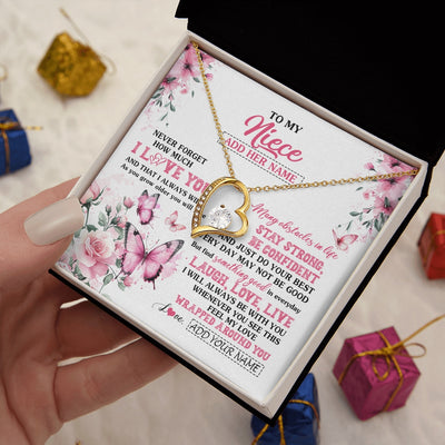Forever Love Necklace 18K Yellow Gold Finish | 2 | Personalized To My Niece Gifts From Aunt Uncle Necklace I Love You Butterfly Birthday Gifts For Niece Graduation Christmas Custom Gift Box Message Card | https://siriusteestore.