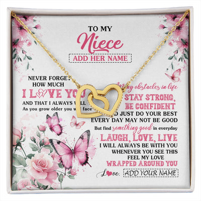 Interlocking Hearts Necklace 18K Yellow Gold Finish | 1 | Personalized To My Niece Gifts From Aunt Uncle Necklace I Love You Butterfly Birthday Gifts For Niece Graduation Christmas Custom Gift Box Message Card | https://siriusteestore.