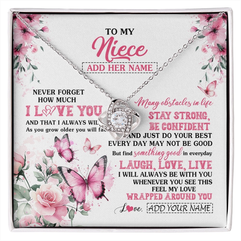 Love Knot Necklace 14K White Gold Finish | 1 | Personalized To My Niece Gifts From Aunt Uncle Necklace I Love You Butterfly Birthday Gifts For Niece Graduation Christmas Custom Gift Box Message Card | https://siriusteestore.