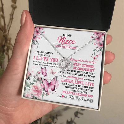 Love Knot Necklace 14K White Gold Finish | 2 | Personalized To My Niece Gifts From Aunt Uncle Necklace I Love You Butterfly Birthday Gifts For Niece Graduation Christmas Custom Gift Box Message Card | https://siriusteestore.