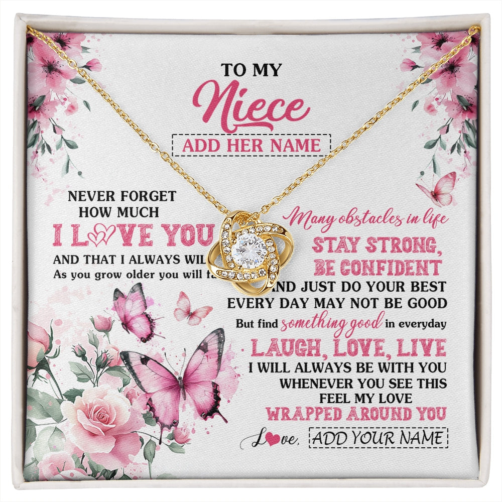 Love Knot Necklace 18K Yellow Gold Finish | 1 | Personalized To My Niece Gifts From Aunt Uncle Necklace I Love You Butterfly Birthday Gifts For Niece Graduation Christmas Custom Gift Box Message Card | https://siriusteestore.