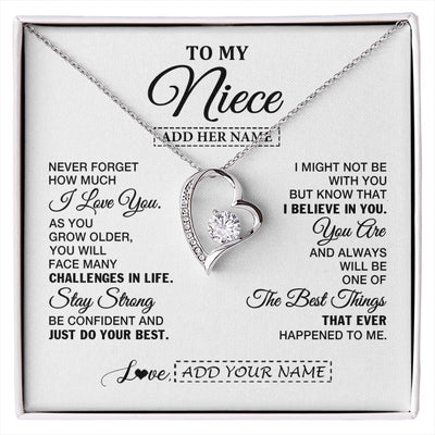 Forever Love Necklace 14K White Gold Finish | 1 | Personalized To My Niece Gifts From Aunt Uncle Necklace I Love You Thoughtful Keepsake Gift Niece Birthday Graduation Christmas Custom Gift Box Message Card | https://siriusteestore.