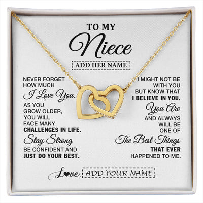 Interlocking Hearts Necklace 18K Yellow Gold Finish | 1 | Personalized To My Niece Gifts From Aunt Uncle Necklace I Love You Thoughtful Keepsake Gift Niece Birthday Graduation Christmas Custom Gift Box Message Card | https://siriusteestore.