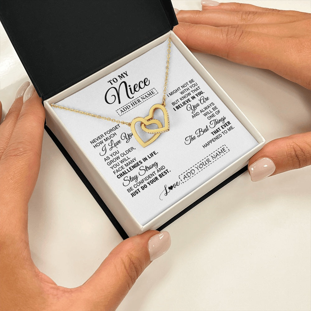 Interlocking Hearts Necklace 18K Yellow Gold Finish | 2 | Personalized To My Niece Gifts From Aunt Uncle Necklace I Love You Thoughtful Keepsake Gift Niece Birthday Graduation Christmas Custom Gift Box Message Card | https://siriusteestore.