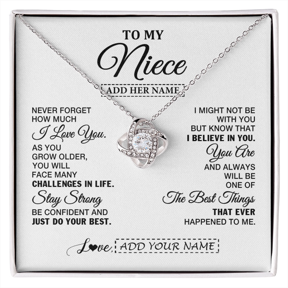 Love Knot Necklace 14K White Gold Finish | 1 | Personalized To My Niece Gifts From Aunt Uncle Necklace I Love You Thoughtful Keepsake Gift Niece Birthday Graduation Christmas Custom Gift Box Message Card | https://siriusteestore.