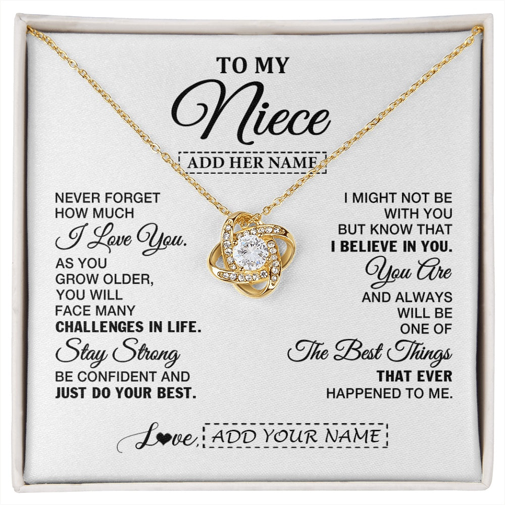Love Knot Necklace 18K Yellow Gold Finish | 1 | Personalized To My Niece Gifts From Aunt Uncle Necklace I Love You Thoughtful Keepsake Gift Niece Birthday Graduation Christmas Custom Gift Box Message Card | https://siriusteestore.