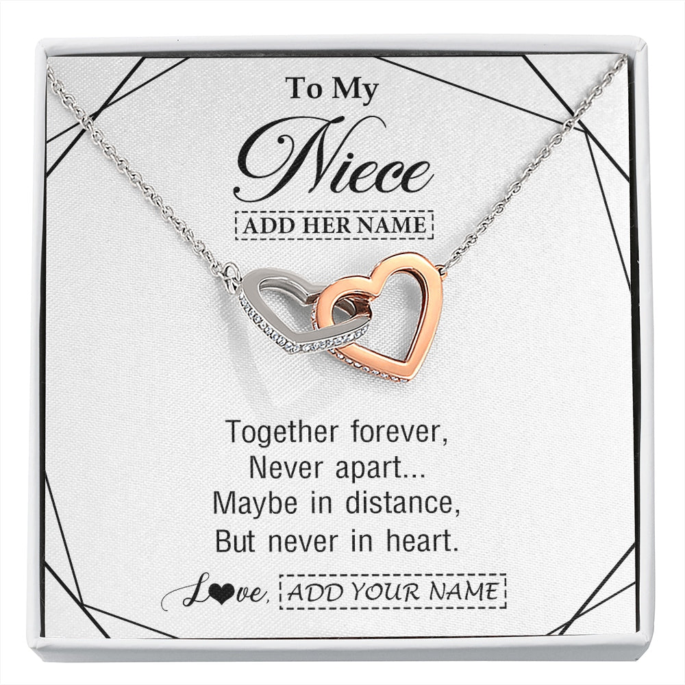 Interlocking Hearts Necklace Stainless Steel & Rose Gold Finish | 1 | Personalized To My Niece Gifts From Aunt Uncle Necklace Together Forever With Heartfelt Message Niece Birthday Graduation Christmas Gift Box Message Card | https://siriusteestore.