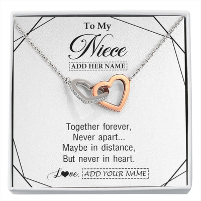 Interlocking Hearts Necklace Stainless Steel & Rose Gold Finish | 1 | Personalized To My Niece Gifts From Aunt Uncle Necklace Together Forever With Heartfelt Message Niece Birthday Graduation Christmas Gift Box Message Card | https://siriusteestore.