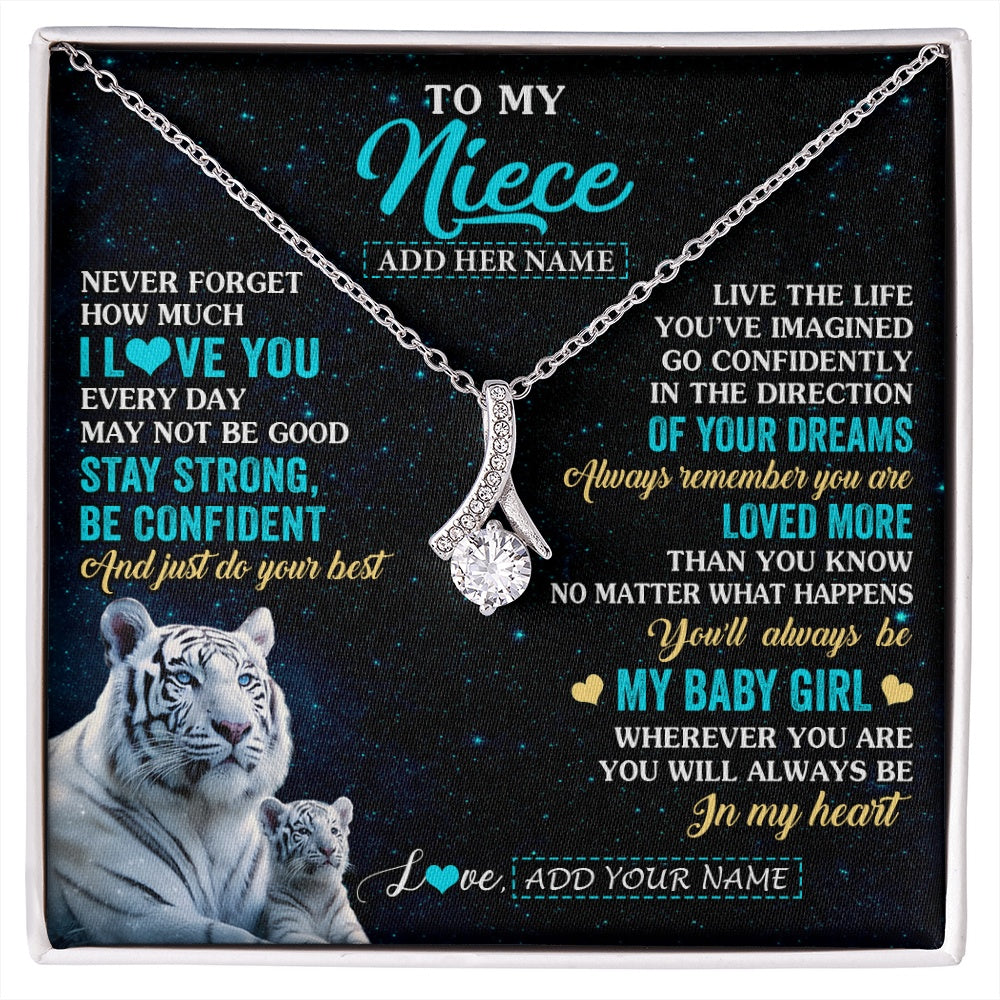 Alluring Beauty Necklace 14K White Gold Finish | 1 | Personalized To My Niece Gifts From Aunt Uncle Necklace White Tiger Never Forget How Much I Love You Niece Birthday Christmas Customized Gift Box Message Card | siriusteestore.myshopify