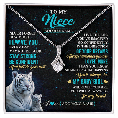 Alluring Beauty Necklace 14K White Gold Finish | 1 | Personalized To My Niece Gifts From Aunt Uncle Necklace White Tiger Never Forget How Much I Love You Niece Birthday Christmas Customized Gift Box Message Card | siriusteestore.myshopify