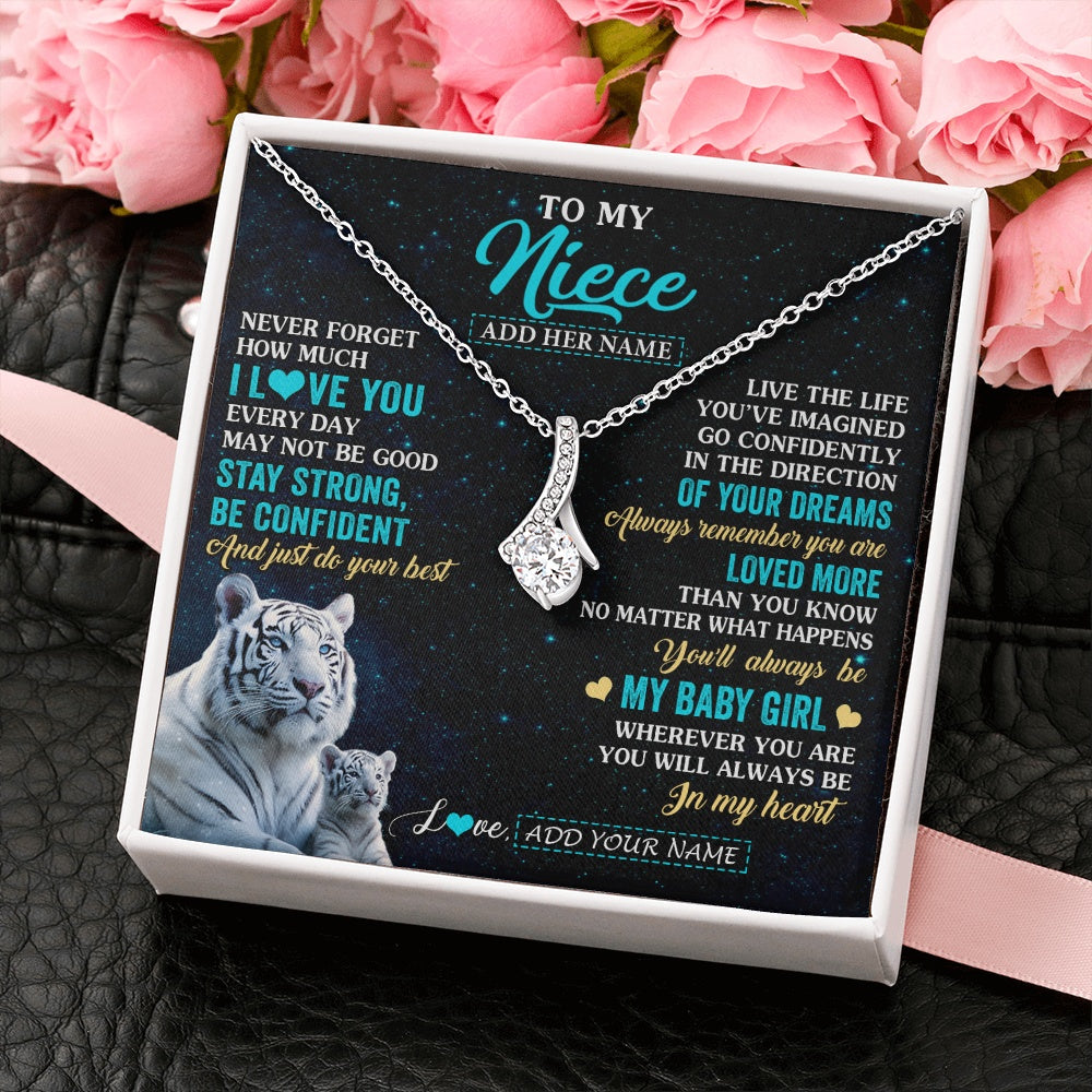 Alluring Beauty Necklace 14K White Gold Finish | 2 | Personalized To My Niece Gifts From Aunt Uncle Necklace White Tiger Never Forget How Much I Love You Niece Birthday Christmas Customized Gift Box Message Card | siriusteestore.myshopify