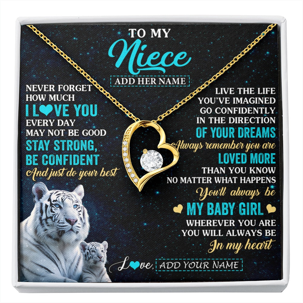 Forever Love Necklace 18K Yellow Gold Finish | 1 | Personalized To My Niece Gifts From Aunt Uncle Necklace White Tiger Never Forget How Much I Love You Niece Birthday Christmas Customized Gift Box Message Card | siriusteestore.myshopify
