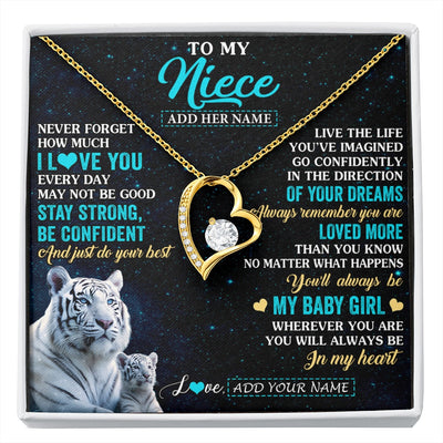 Forever Love Necklace 18K Yellow Gold Finish | 1 | Personalized To My Niece Gifts From Aunt Uncle Necklace White Tiger Never Forget How Much I Love You Niece Birthday Christmas Customized Gift Box Message Card | siriusteestore.myshopify