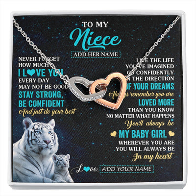 Interlocking Hearts Necklace Stainless Steel & Rose Gold Finish | 1 | Personalized To My Niece Gifts From Aunt Uncle Necklace White Tiger Never Forget How Much I Love You Niece Birthday Christmas Customized Gift Box Message Card | siriusteestore.myshopify