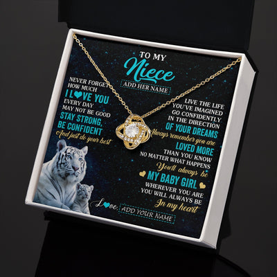 Love Knot Necklace 18K Yellow Gold Finish | 2 | Personalized To My Niece Gifts From Aunt Uncle Necklace White Tiger Never Forget How Much I Love You Niece Birthday Christmas Customized Gift Box Message Card | siriusteestore.myshopify