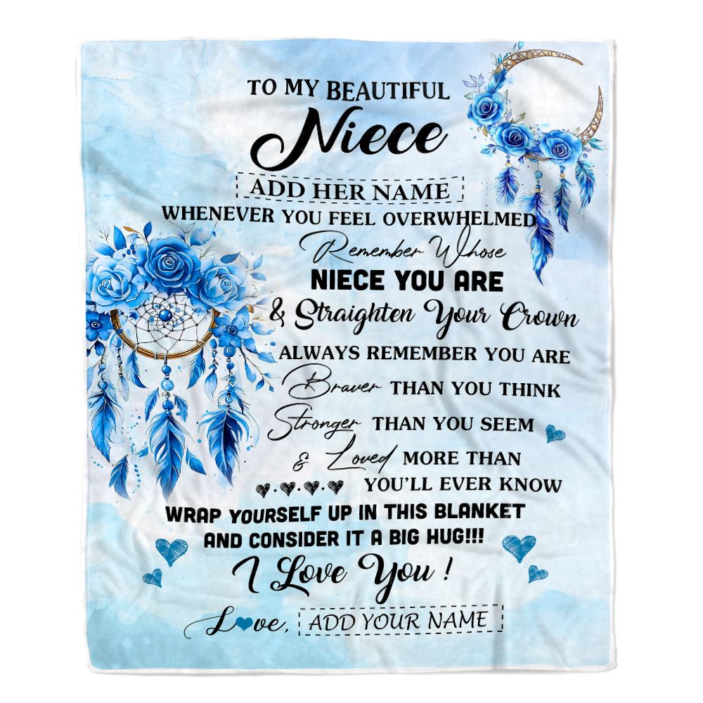 Personalized To My Niece Gifts From Aunt Uncle Niece Blanket Dream Catcher Blue Niece Birthday Gifts Graduation Christmas Customized Fleece Throw Blanket | siriusteestore