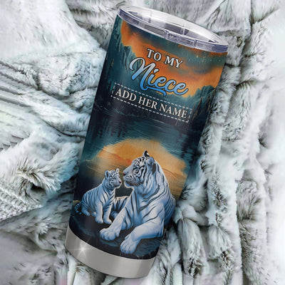 Personalized To My Niece Gifts From Aunt Uncle Tumbler Don't Give Up White Tiger Gifts For Niece Birthday Graduation Christmas Custom Stainless Steel Travel Mug | siriusteestore