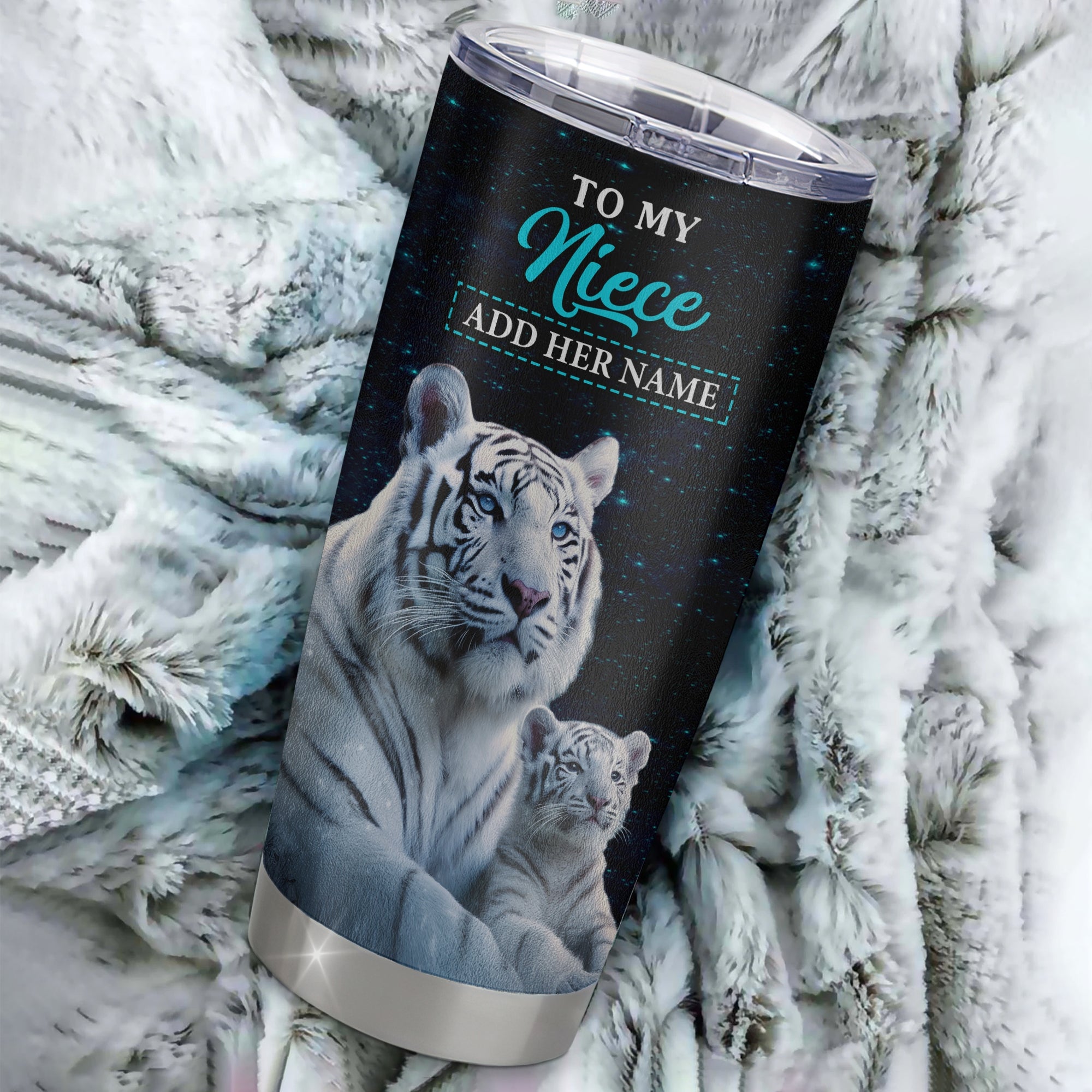 Personalized To My Niece Gifts From Aunt Uncle Tumbler White Tiger Never Forget How Much I Love You Niece Birthday Christmas Customized Custom Stainless Steel Mug | siriusteestore